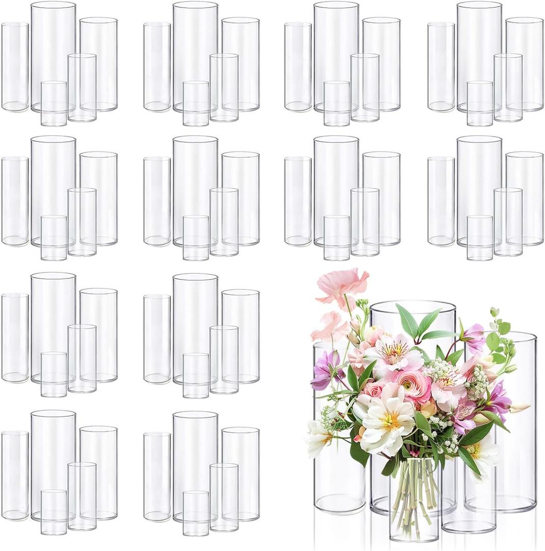 60pcs Glass Vase Cylinder Vases for Centerpieces Small Flower Glass Vases Home Decor Centerpiece Table Clear Flower Vase Decorations for WeddingHoliday 4,6,7.5,8,10 Inch Tall