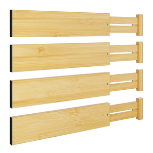 BAMEOS 4 pcs 3" High Bamboo Drawer Dividers Adjustable Drawer Organizer Expandable Drawer Organization Utensil Organizers for Kitchen Dresser Bathroom Bedroom and Office