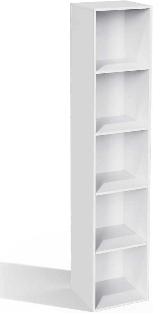 5 Cube Storage Organizer, 5 Tier Cube Low Bookcase Freestanding Storage Display Organizer, Five-Cubes Open Shelf Bookshelf for Home Office (White, 5-Cube)