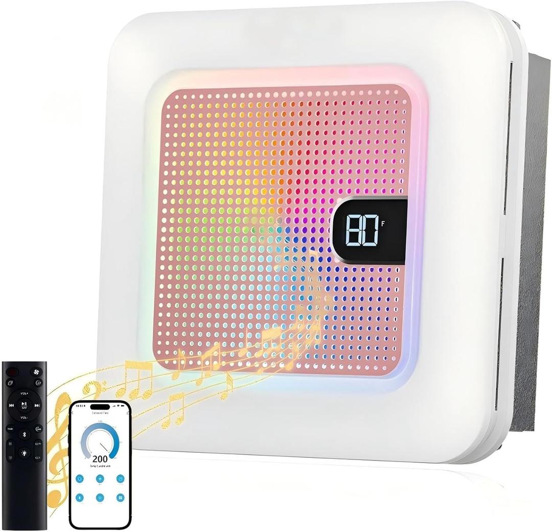 Smart Bathroom Exhaust Fan with Light & Bluetooth Speaker, Humidity & Odor Sensor, 3 RGB Dynamic Mode, Adjustable Lighting (0-2600lm,3CCT), 1 Sone Quiet, Easy Install (Pink), Standard