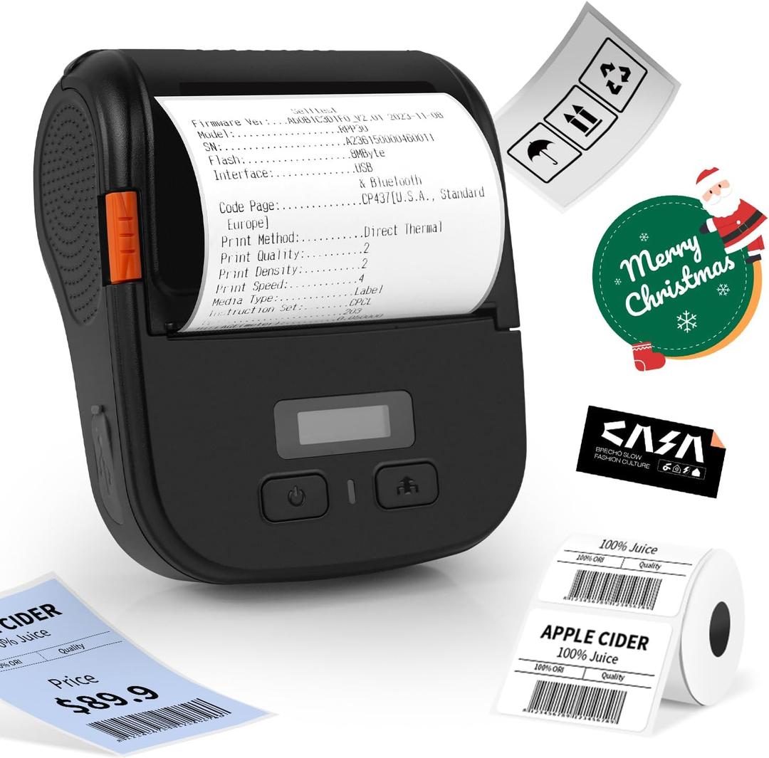 Portable Label Maker Machine with Tape, 3 Inch Thermal Sticker Label Printer, Wireless Bluetooth Barcode Label Printer for Small Business & Office, Compatible for Smartphones & PC