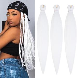 Pre Stretched Braiding Hair Extensions 3 Packs 26 Inch White Braiding Hair Synthetic Braids Hair Extension for Women Hot Water Setting(26Inch,60#)