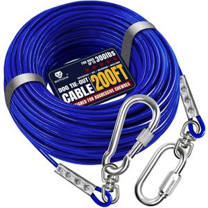 Tie Out Cable for Dogs Up to 300lbs,200ft Extra Strong 1000lbs Break Strength Tie-Out Tether Trolley Training Lead,Dog Run Cable for Yard Garden Park Camping Outside (Blue, 300lbs 200ft)