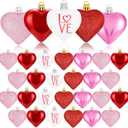 XmasExp Valentines Day Decor Heart Ornaments for Christmas Tree Decorations Set of 24 Pink Heart Shaped Bauble Perfect for Valentine's Day Wedding Anniversaries and Party Supplies (Red)