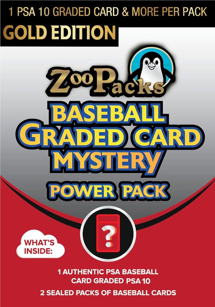 PSA 10 Gold Edition Baseball Graded Card Mystery Pack | Contains 1 PSA 10 Graded MLB Card and 2 Sealed Packs of Baseball Cards | by Zoo Packs PSA 10 Gold Edition Baseball Graded Card Mystery Pack | Contains 1 PSA 10 Graded MLB Card and 2 Sealed Packs of Baseball Cards | by Zoo Packs