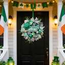 Idyllic 22 Inch St Patricks Day Wreath with Leprechaun Hat Shamrock Ribbons and Glitter Balls for Front Door Fireplace Indoor Outdoor Irish Party Decor