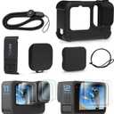 FitStill Black Silicone Sleeve Case for Go Pro Hero 12/Hero 11/Hero 10/Hero 9 Black,Battery Side Cover&Screen Protectors& Lens Caps&Lanyard for Go Pro Hero 12/11/10/9 Black Accessories Kit