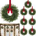 8 Pack 11 Inch Mini Christmas Wreath Small Christmas Kitchen Cabinet Wreaths with Red Velvet Bow Artificial Norfolk Pine Wreath Outdoor Christmas Wreaths for Windows Door Chairs Wall Stairs Home Decor