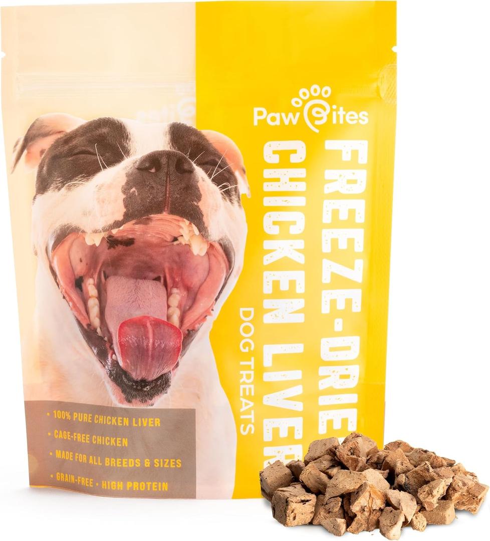 Freeze Dried Dog Treats - Cage-Free Chicken Liver - Dog Food Dry Snacks - with Protein & Omega 3s - for All Breeds & Sizes - No Artificial Flavors & Dyes, No Preservatives - 1 Pouch, 4 oz