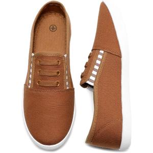 kufeiti Women's Canvas Slip On Shoes Sneakers for Women Fashion Comfortable White Black Elastic Sneakers for Women (9, Tan)