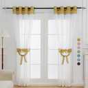 L.Z.E White and Gold Sheer Curtains 63 Inch Length 2 Panels for Living Room, Transparent Elegant Short White Curtain with Tiebacks Grommet Top Curtains & Drapes (56" W x 63" L Gold)