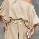CHICME Women Summer 2 Piece Outfits Off Shoulder Top Flowy Wide Leg Pants Set Vacation Travel Airport Outfits XL