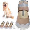 DcOaGt Dog Shoes Large Size Dogs,Mesh Breathable Dog Boots & Paw Protectors for Hot Pavement Summer Winter Snow, 360Anti-Slip Dog Booties with Reflective Strips for Hiking/Walking,Khaki 4PCS(Size 7)