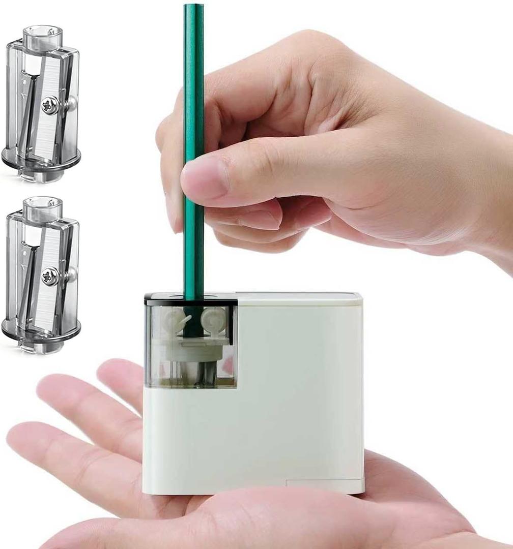 Electric Pencil Sharpener, Battery Powered,for Colored Pencils Handheld Pencil Sharpener,Portable Sharpener, Two Replacement Blades for in for 6-8mm Pencils for Office/Home/School (7028_white)