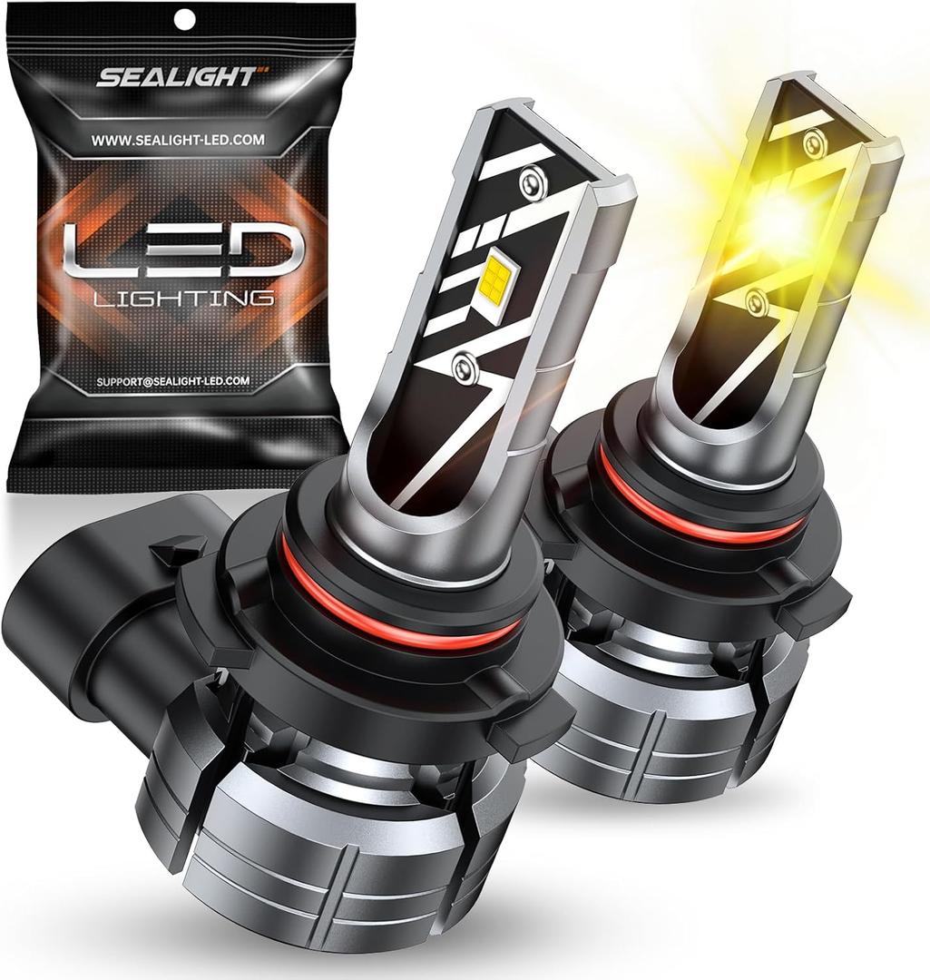 SEALIGHT F1A H10 9145 LED Fog Light Bulbs Yellow, 10000LM H10/9045/9040/9140/9145 Fog Light Bulbs, 600% Super Brightness, 3000K Yellow Light, Non-polarity, Pack of 2