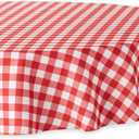DII Red Check Outdoor Tabletop Collection, Stain Resistant & Waterproof, 60" Round Tablecloth, Check