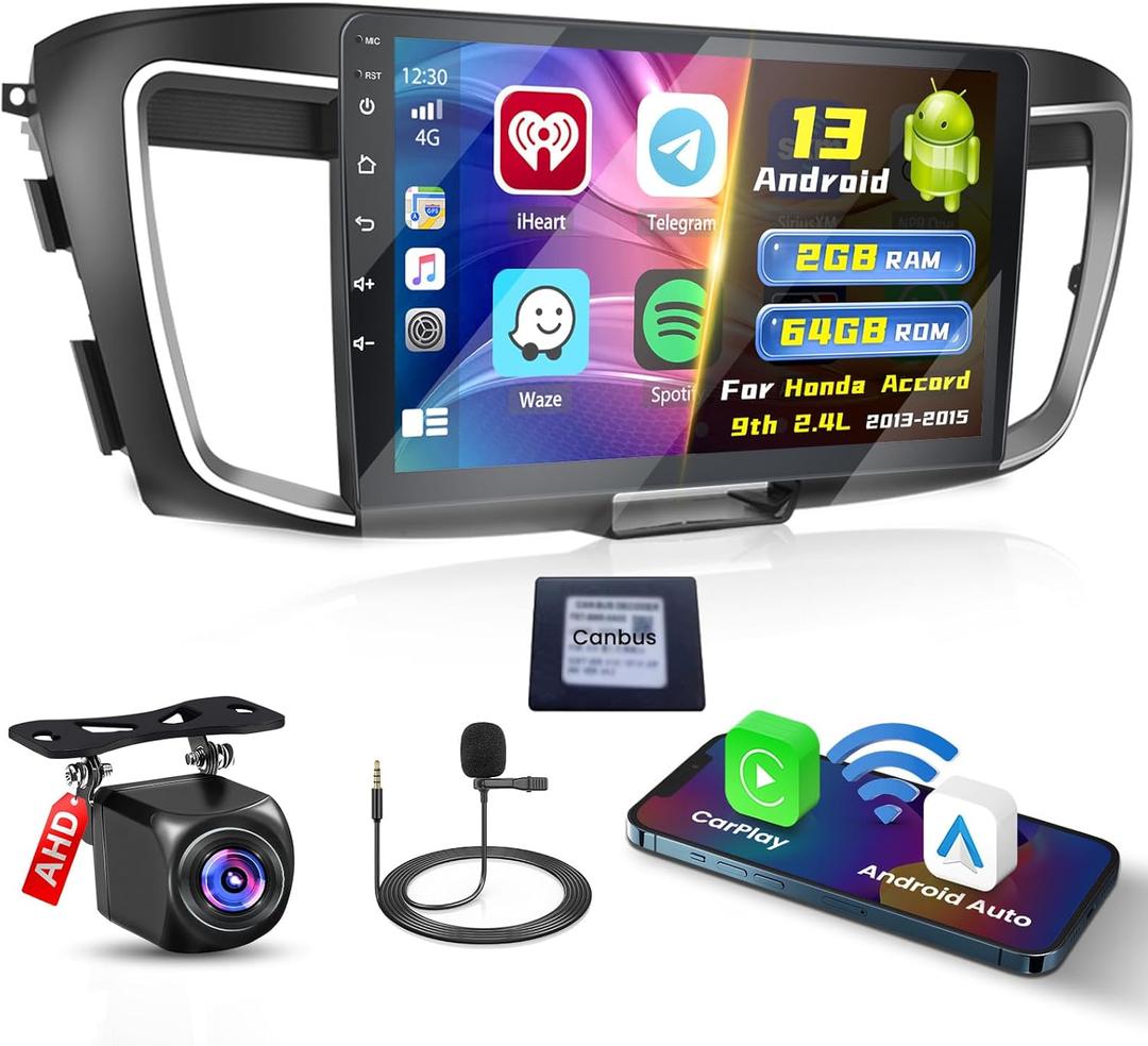 [2+64GB] Hikity Android Car Stereo for Honda Accord 9th (Auto A/C) 2013-2015 with Wireless Carplay Android Auto, 10.1" HD Touchscreen Car Radio with BT GPS WiFi SWC FM RDS DSP