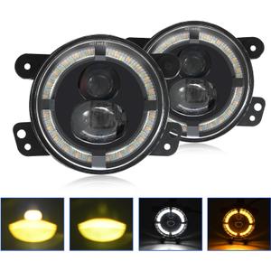 4 Inch Round LED Fog Lights, 60W Amber Pods Light Bar, Easy-Install LED Off Road Lights for 2007-2018 Jeep Wrangler Unlimited JK, Pair