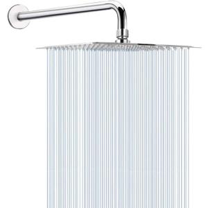HarJue 12 Inch Rain Shower Head With 15 Inch Extension Arm, Stainless Steel Large Rainfall, Luxury Square-Waterfall Full Body Coverage-Easy to Install (Chrome)
