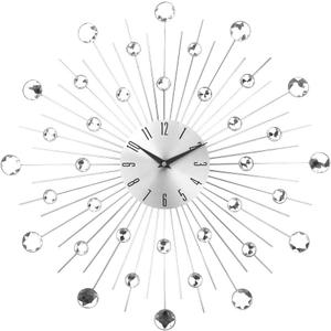 Timelike Modern 3D Crystal Wall Clock - Celebration Decorative Metal Wall Clock, Silver Mirror Sparkling Bling Diamond-Studded Wall Decor Clock Ideal for Living Room Bedroom Office (Silver), Large