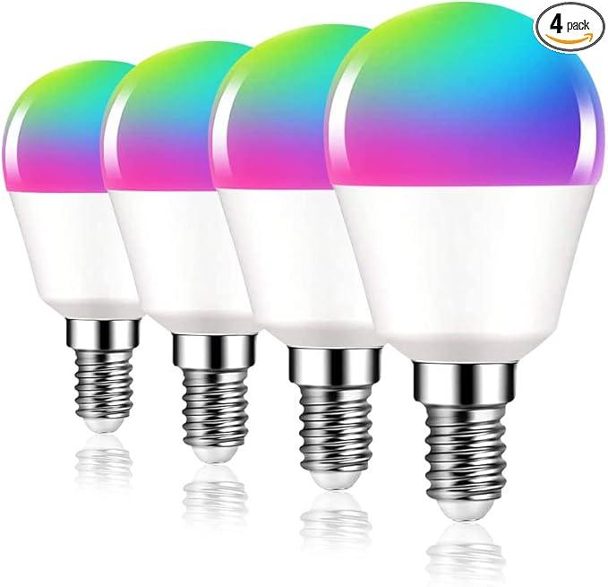 DOGAIN E12 Smart Light Bulbs, A15 Small Smart Bulb 6W=40W Compatible with Alexa, Google Home WiFi-Bluetooth RGB Color Changing Lights 500LM Candle Base Ceiling Fan Light Bulbs (Only 2.4Ghz) 4Pack
