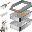 Stainless Steel Sifting Litter Box with Lid, Medium Sifting Cat Litter Box for Pine Pellets & Big Cats,Metal Pellet Sifter Litter Pan System for Odor Control,Sifting Box Liners & Scoop 