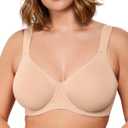 HSIA Bras for Women Minimizer Full Coverage, Plus Size T Shirt Unlined Underwire Smooth Bra, Seamless Cups Joan Ultimate Soft (Beige), 34DDD