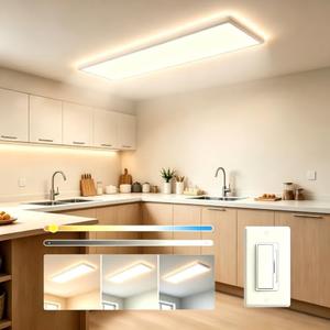 1Pack White 37.8In Flush Mount Ceiling Light, 24W 5280lm Thyristor (TRIAC) Dimmable Rectangle LED Ceiling Light, 3-CCT 3000-6500K with Memory Funcation, IP54 for Kitchen/ Bathroom/ Hallway/ Office