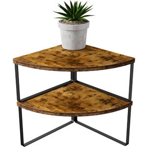 Corner Shelf Countertop Organizer - Set of 2 Corner Shelves for Kitchen Cabinet Organizer, Spice Rack, Stackable Bathroom Organizers and Storage, Sink Rack, Corner Cabinet, Counter Decor, Rustic Brown (Stacked Utility)