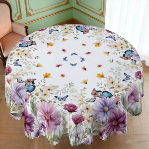 60 Inch Round Tablecloth, Floral Butterfly Waterproof Table Cover