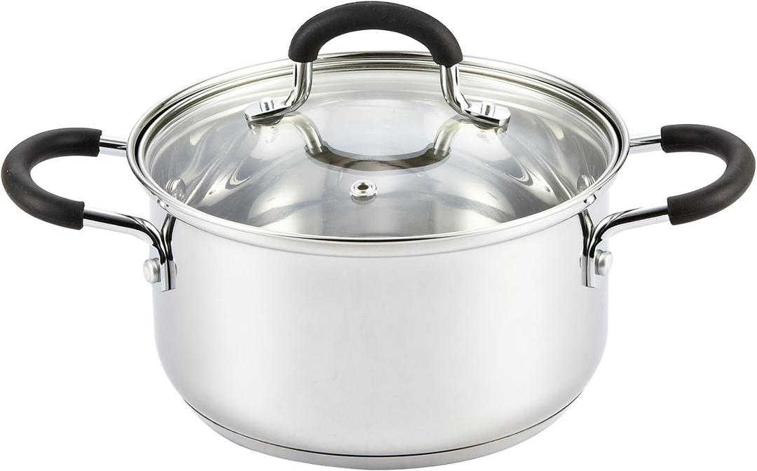 Cook N Home Stainless Steel Stock Pot with Lid 3 Quart, Cooking Sauce Pot Casserole Pan Saucier, Induction Compatible, Dishwasher Safe With Stay-Cool Handles, Silver