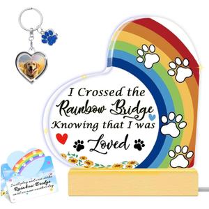 Rainbow Bridge Dog Memorial Gifts for Loss of Dog Cat Christmas Gift,5.9 Acrylic with LED Light/Picture Frame Keychain with Paw Prints/Sympathy Card Pet Sympathy Bereavement Gifts for Pet Lovers(Paw)