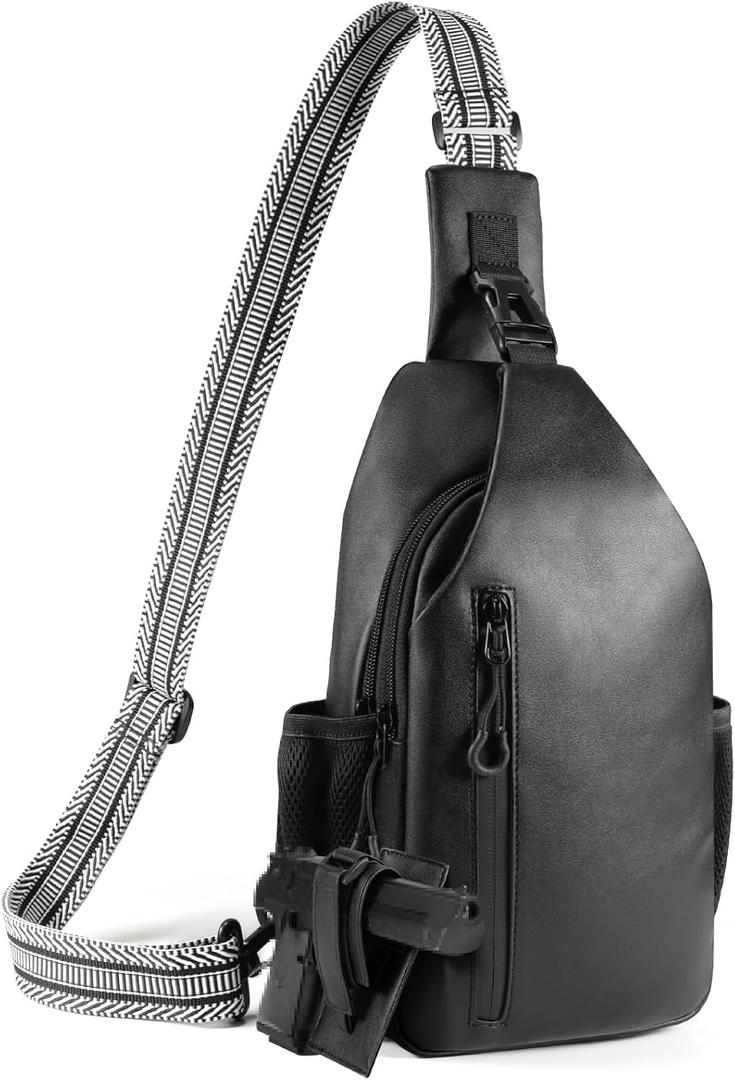 Tactical CCW Sling Bag for Men & Women - Premium Vegan Leather Concealed Carry Holster Crossbody Bag, Anti-Theft Pack with Adjustable Guitar Strap (Fits iPad 11, iPhone 16 Pro Max)