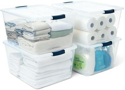 Rubbermaid Cleverstore 71 Qt Clear Storage Bins with Latching Lids, 4-Pack, Stackable, BPA-Free, Made in USA