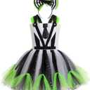 Girls Black and White Striped Tulle Dress with Headband Set Toddler Halloween Dress Up Outfit (10-12 Years)
