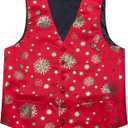 DiBanGu Christmas Men's Suit Vest and Tie Snowflake Waistcoat Necktie Pocket Square Cufflinks Set Festival Party Gifts (Medium, Christmas Red Green)