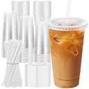 Lamosi 50 Pack 24 oz Clear Plastic Cups with Lids and Straws, Disposable Iced Coffee Cups with Lids for To-Go Cold Drinks, Smoothies and Slushie
