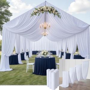 6 Panels 5ftx30ft White Ceiling Drapes for Independence Day Wedding Parties – 30 FT Extra Long Thick Polyester Wrinkle-Free Drapery Tent Decor Decorations for Birthday Party Ceremony Stage Swag