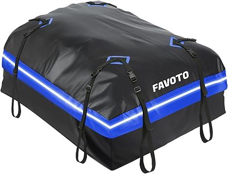 Favoto Car Roof Cargo Bag - 20 Cubic Feet Waterproof Carrier for Most Vehicles SUV/Sedan, 500D PVC Material with 8 Reinforced Straps & Anti-Slip Mat​, Black & Orange, Black & Blue