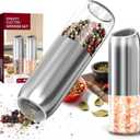 Electric Gravity Salt and Pepper Grinder Set Automatic Battery Powered Pepper Mill Shakers Kitchen Essentials Adjustable Larger Capacity With Led Practical Gifts For Housewarming Women Spice Grinder
