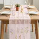 Artoid Mode Wildflower Floral Light Pink Gauze Embroidery Table Runner 120 Inch 10FT, Tulle Seasonal Spring Kitchen Dining Table Decor for Home Party