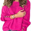 Womens Pullover Sweaters Batwing Long Sleeve Crewneck Casual Loose Knit Jumper Tops with Buttons (Pink,XL)