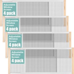 Hicarer 4 Pcs Expandable Window Screen Adjustable Sliding Window Screen Mesh with Zinc Plated Rails and Varnished Wood Ends Replacement Window Screens for Home(18 Inches High x 25-45 Inches Wide)