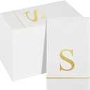 Ottin 120 Gold Foil Monogrammed Letter S Paper Guest Tower Elegant Metallic Initial Disposable Dinner Napkins for Bathroom Wedding Bridal Shower Engagement Banquet Rehearsal