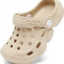 ChayChax Kid's Garden Clogs Cute Slides Sandals Toddlers Beach Pool Shower Shoes with Non-Slip Sole (Beige)
