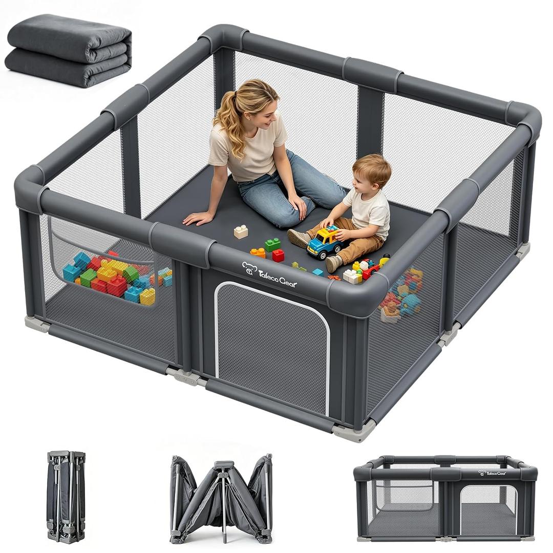 Foldable Baby Playpen, 50"x50" Playpen for Babies and Toddlers, Portable Play Yard with Mat, Baby Fence Play Area, Anti-Slip Pack and Play, Extra Large Play Pen Indoor Outdoor Kids Activity Center