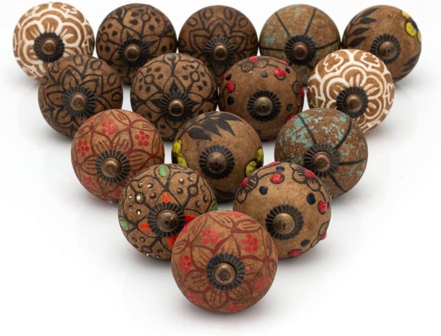 Doorknobs Vintage Decorative Ceramic Handles, Rustic Drawer Pull, Furniture Handle Knobs for Cabinets, Wardrobes, Cupboards, Drawer- Contemporary, Rustic Decor, Pack of 15