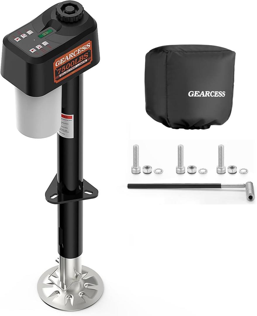 Electric Trailer Jack 7500LBS, 12V Heavy Duty RV Tongue Jack, IP65 Waterproof A-Frame Jack, 10.2433.46" Lift, LED Light & Bubble Level & Cover