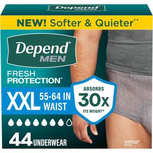 Depend Fresh Protection Adult Diapers, Incontinence Underwear for Men, Disposable, Maximum, Extra-Extra-Large, Grey, 44 Count (2 Packs of 22)