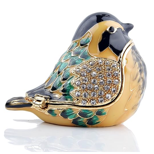 JWT Astyle Robin Bird Hinged Jewelry Box with Stones, Collectible Animal Trinket Box.Rings Earrings Storage Boxes,Bird Figurine Home Decor Gift